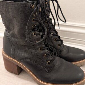 Crown Vintage Boots Black Leather Yuliana Combat Lace-Up Lug Sole